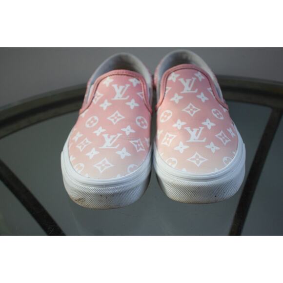 Louis Vuitton x Vans Sneakers Womens 8 / Mens 6.5 Pink LV Logo Custom Slip On - Picture 3 of 9